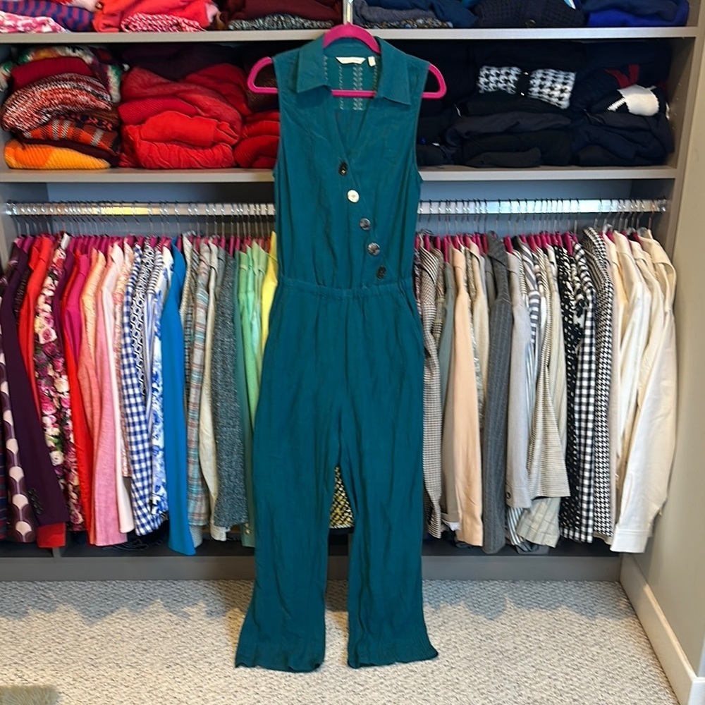 Soft Surroundings emerald green sleeveless jumpsuit size XS